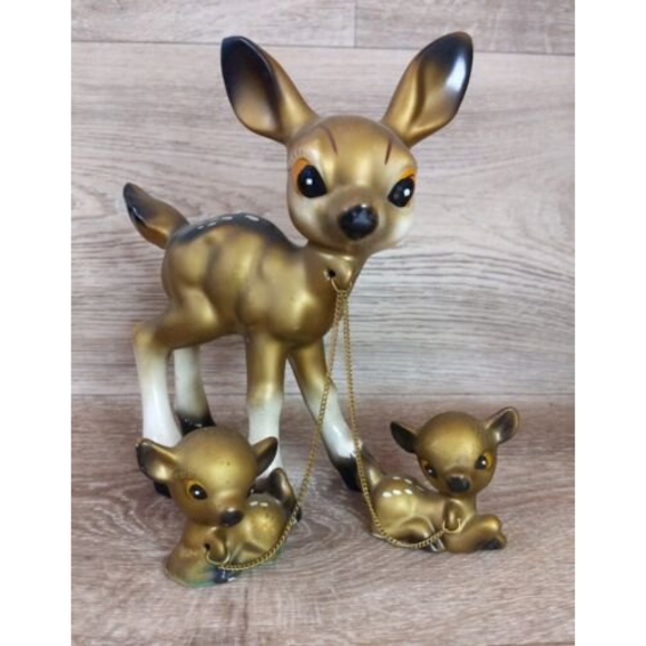 Vintage Japanese Animal Kawaii Ceramic ANTHROPOMORPHIC Deer Family Figurines